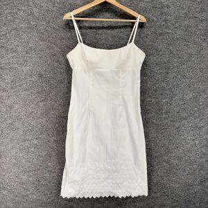 Afortiori Dress Women 11 White Sheath Midi Sleeveless Zipper Lined Rayon Casual